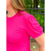 Irene Puff Sleeve Fitted Tee - Hot Pink