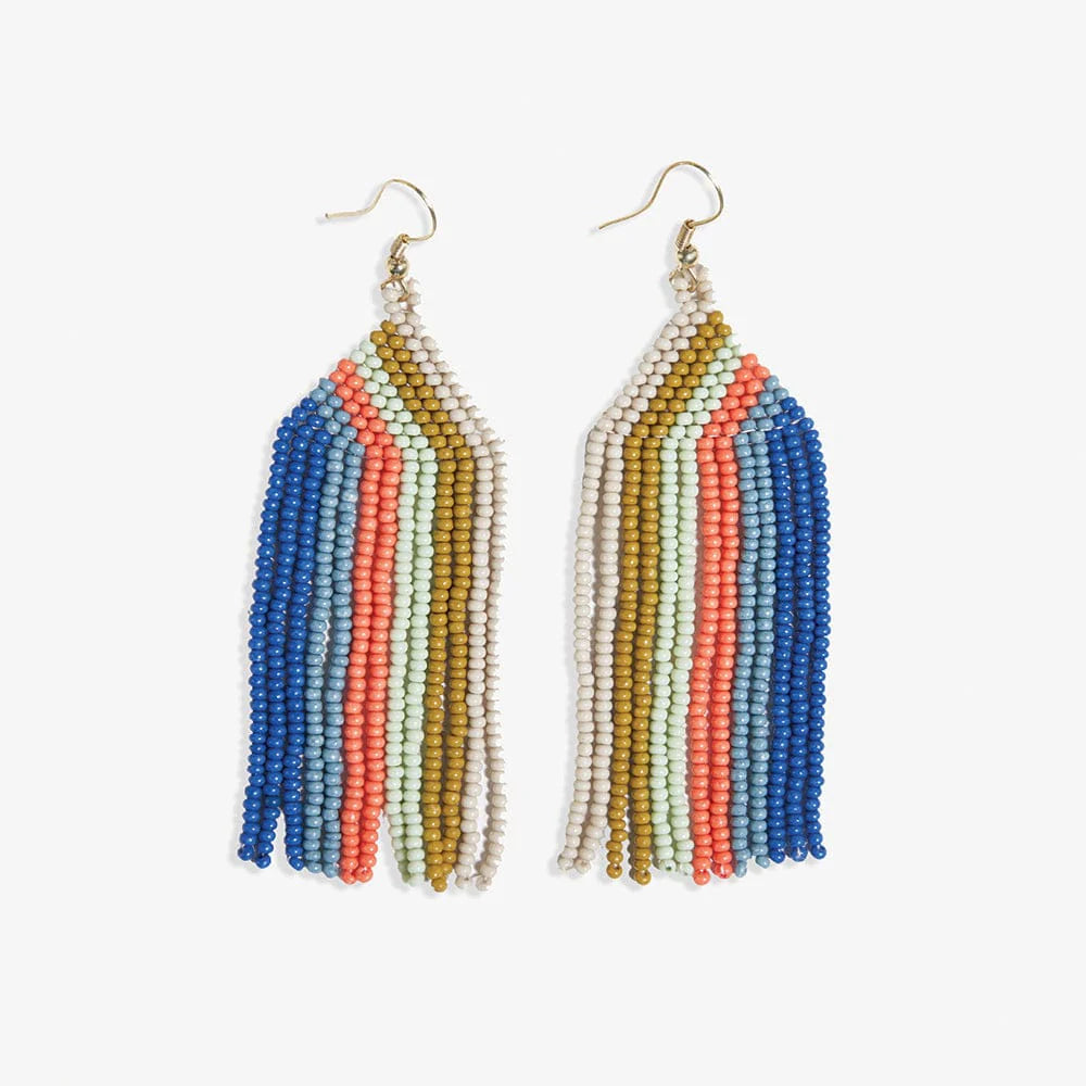 INK+ALLOY Dolly Vertical Stripe Beaded Fringe Earrings Coastal