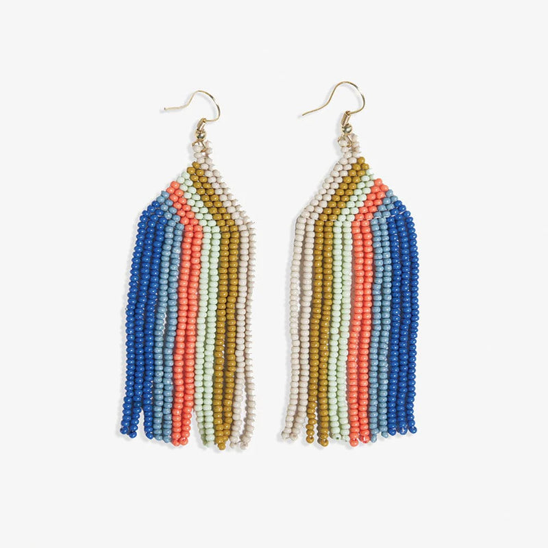 INK+ALLOY Dolly Vertical Stripe Beaded Fringe Earrings Coastal