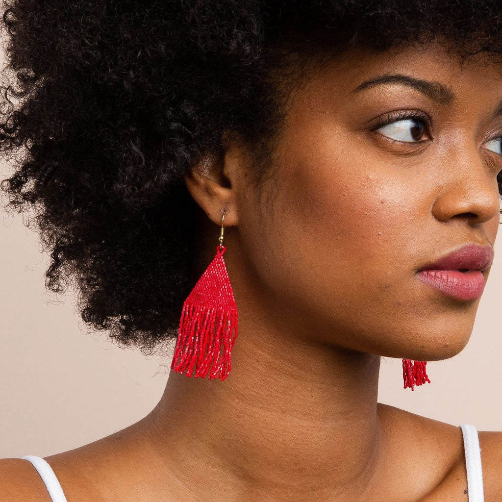 INK+ALLOY Lexie Solid Beaded Fringe Earrings Scarlet Red