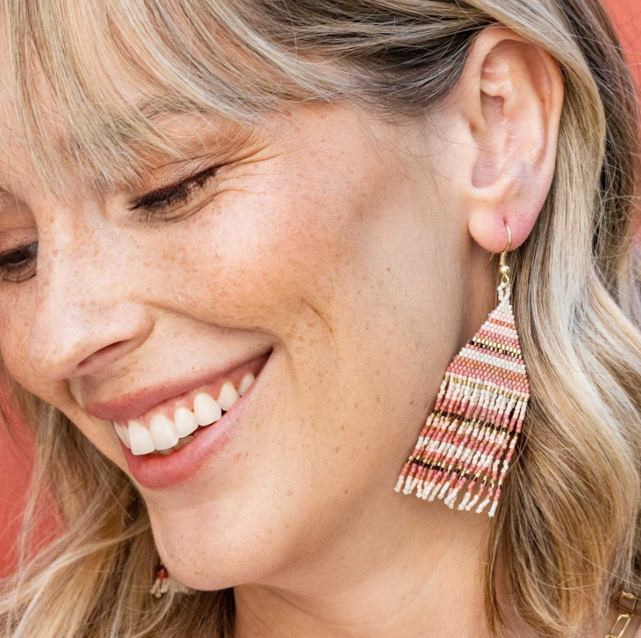 INK+ALLOY Lexie Horizontal Stripe Beaded Fringe Earrings Light Pink