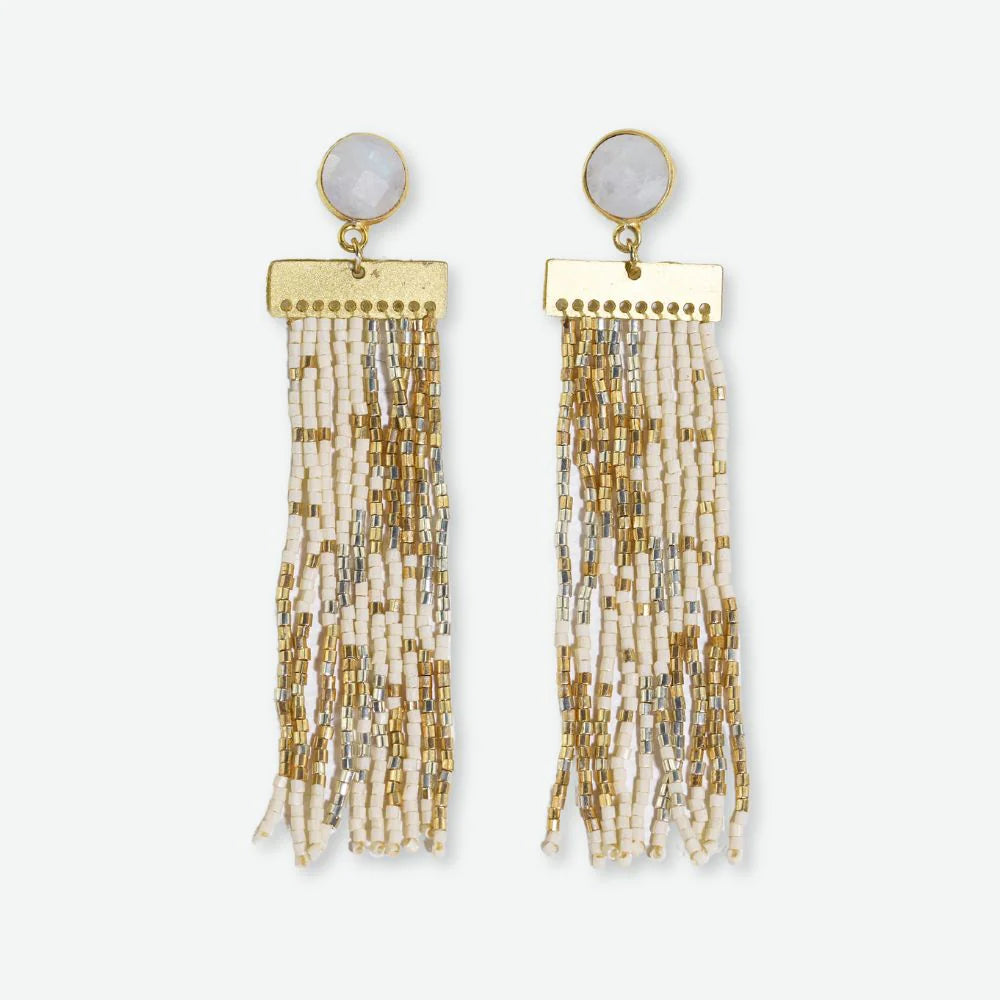 INK+ALLOY Lilah Semi-Precious Stone Post With Organic Shapes Beaded Fringe Earrings St. Moritz