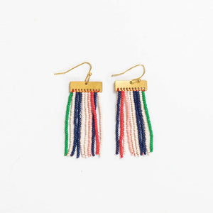 INK+ALLOY Scout Rectangle Hanger Solid Vertical Stripes Beaded Fringe Earrings St. Tropez