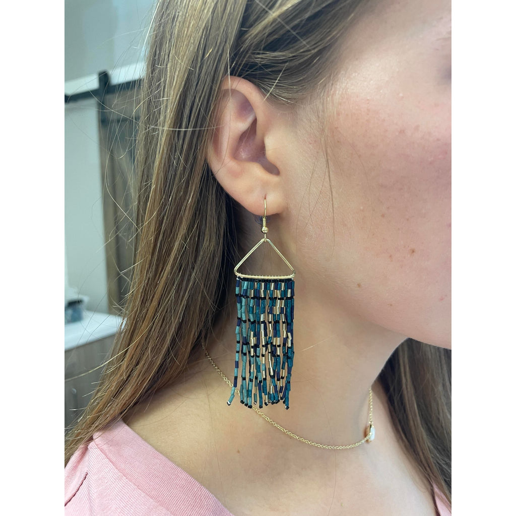 INK+ALLOY Patricia Mixed Luxe Bead Gradient Fringe Earrings Navy