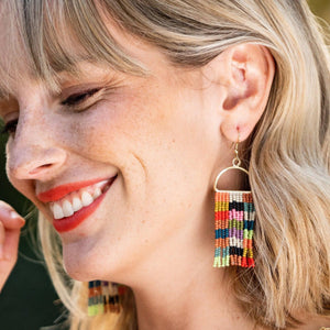 INK+ALLOY Allison Checkered Beaded Fringe Earrings Multicolor