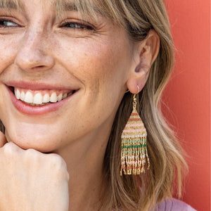 INK+ALLOY Lexie Horizontal Gold Lines Beaded Fringe Earrings Desert