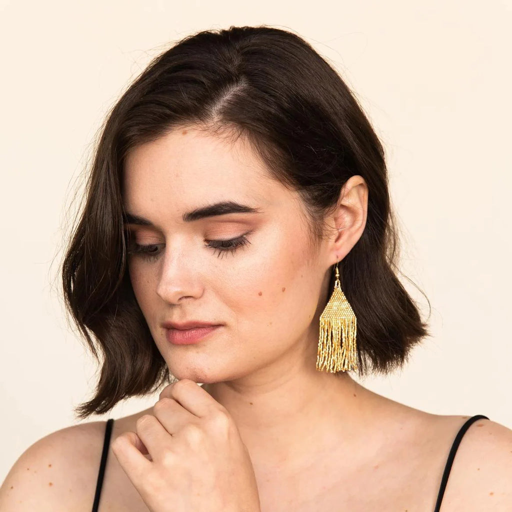 INK+ALLOY Lexie Solid Beaded Fringe Earrings Gold