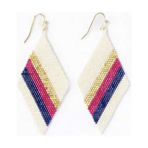 Frida Diagonal Uniform Stripe Beaded Earrings Navy Hot Pink