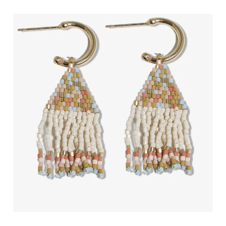 Leta Mini Gold Hoop Confetti Top And Stripe Short Fringe Earrings Amalfi