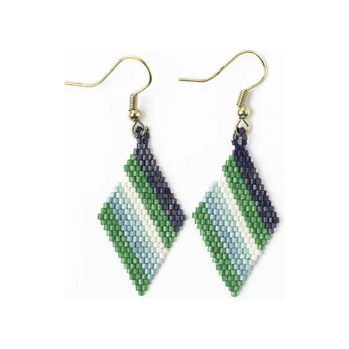 Zelda Angled Stripe Diamond Earrings Green + Light Blue