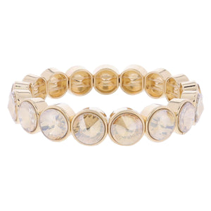 Champagne Crystal Bezel Stretch Bracelet - Gold