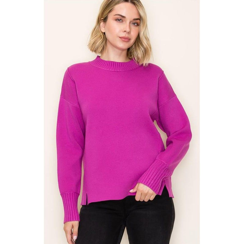 Jodi Mock Neck Pullover Sweater - Magenta