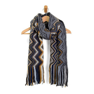 Neutral Chevron Fringe Scarf