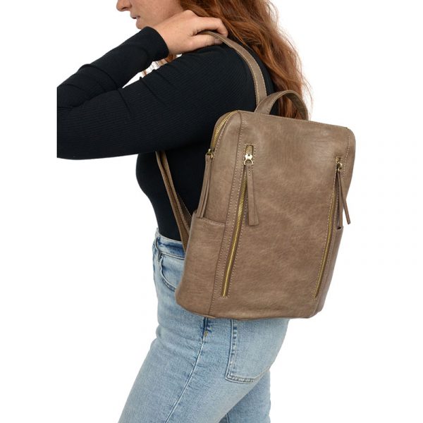 Raegan Double Zipper Backpack - Taupe