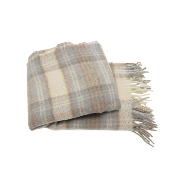 Soft Neutral Tartan Plaid Fringe Scarf