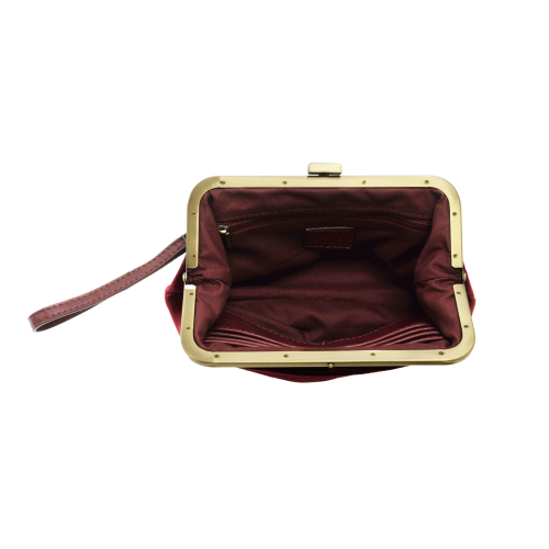 Vivie Frame Lock Convertible Crossbody/Wristlet -Burgundy Velvet