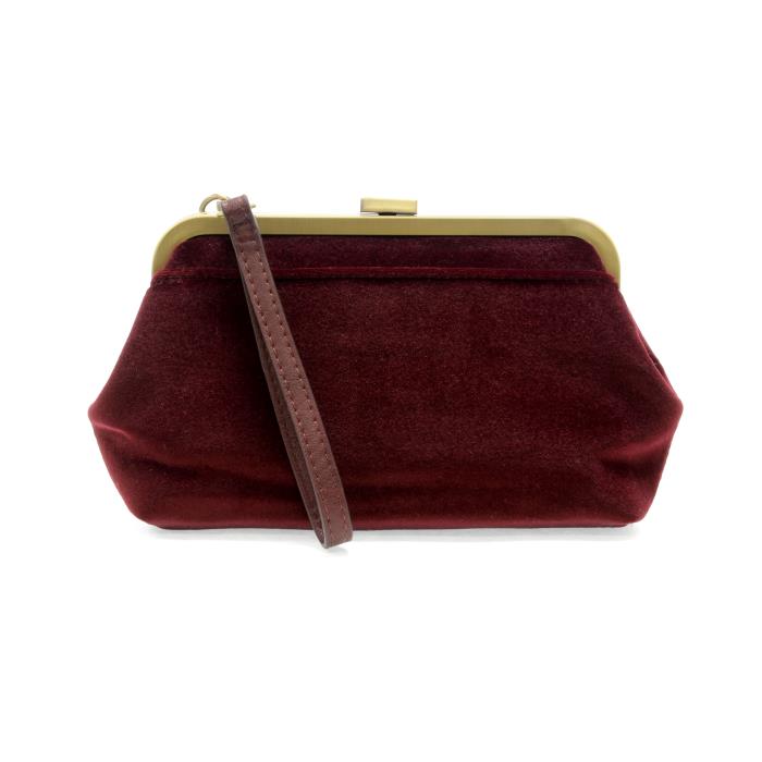 Vivie Frame Lock Convertible Crossbody/Wristlet -Burgundy Velvet