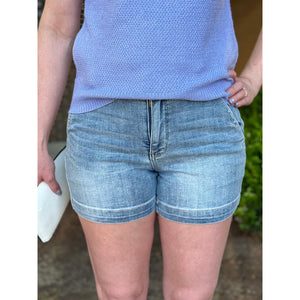 Judy Blue High Waist Denim Trouser Shorts - Medium Wash