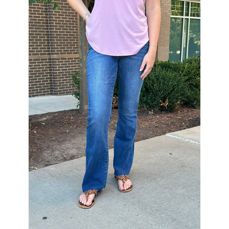 Judy Blue Mid-Rise Cut Hem Bootcut Jeans - Contrast Wash