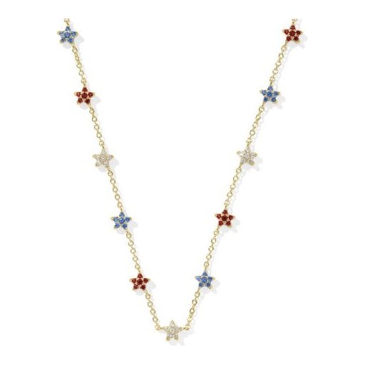 KENDRA SCOTT SIERRA STAR CRYSTAL STRAND NECKLACE GOLD RED WHITE BLUE MIX