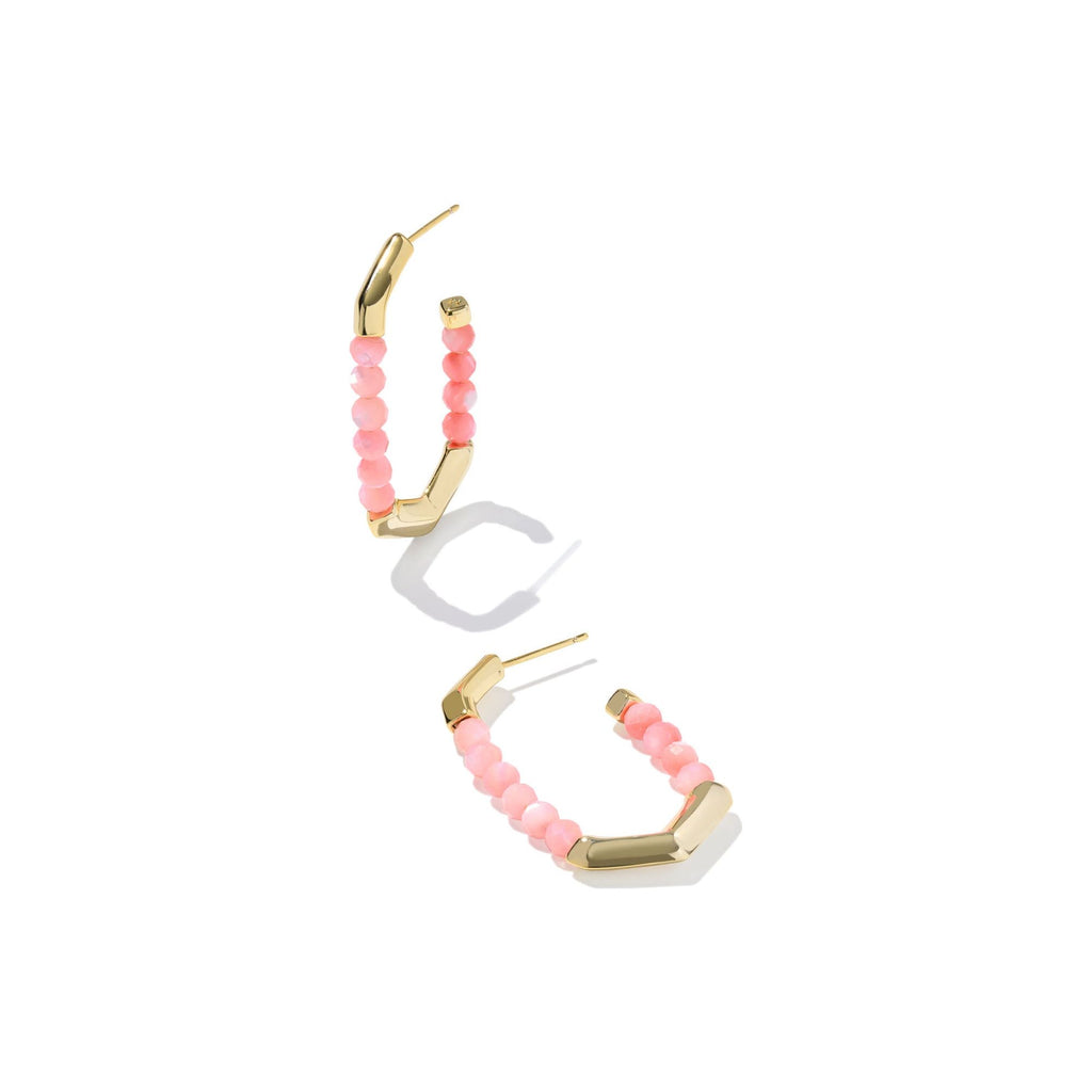 KENDRA SCOTT SYLVIA HOOP EARRINGS GOLD PINK CHALCEDONY