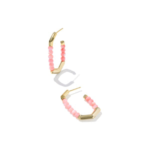 KENDRA SCOTT SYLVIA HOOP EARRINGS GOLD PINK CHALCEDONY