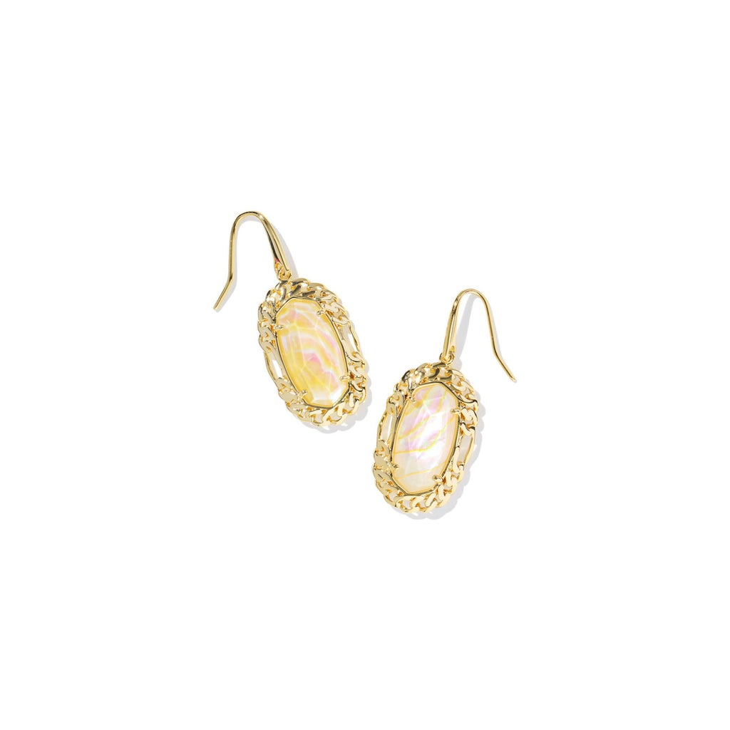KENDRA SCOTT DANI FIGARO FRAME DROP EARRINGS GOLD IRIDESCENT ABALONE