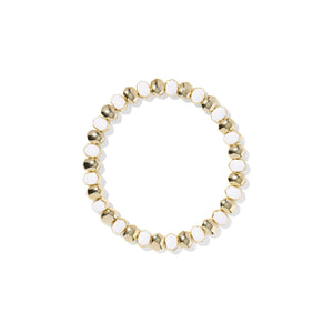 Bracelet with gold and white beads on a white background