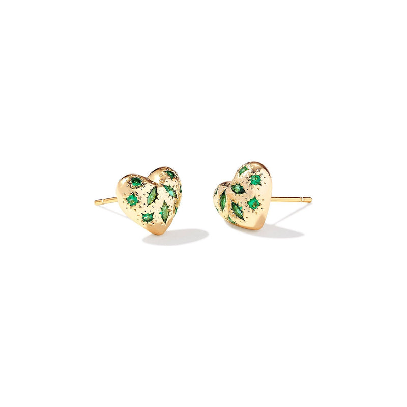 KENDRA SCOTT HOLLAND HEART STUD EARRINGS GOLD GREEN CRYSTAL