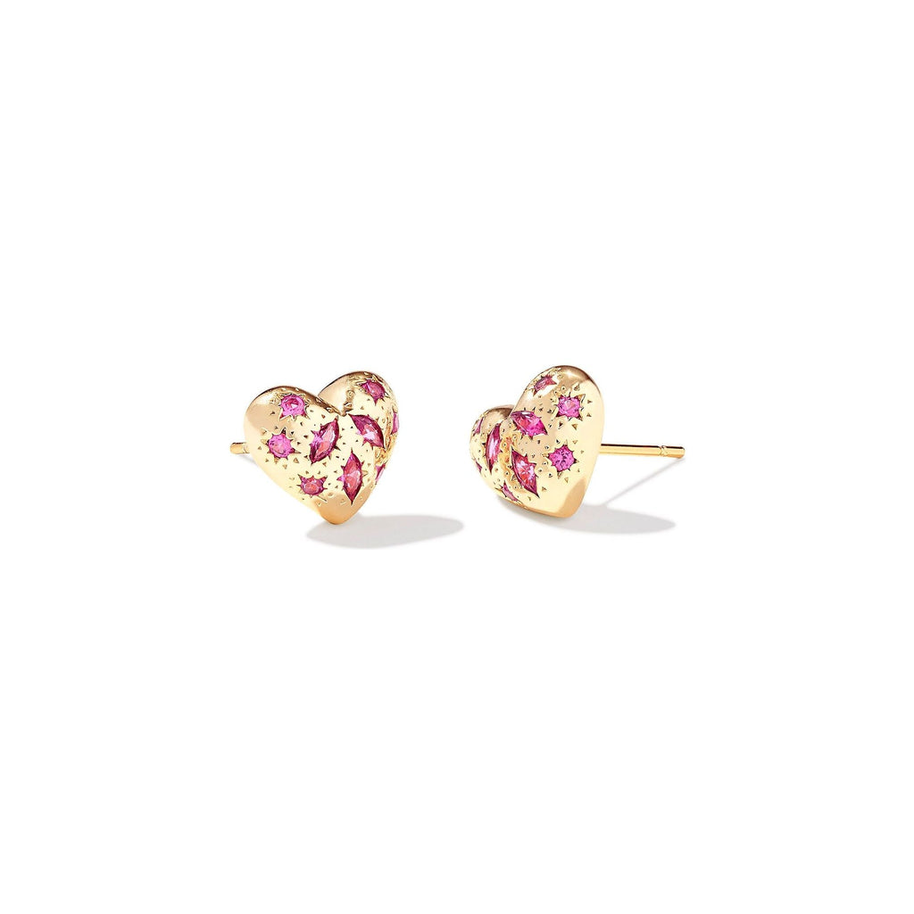 KENDRA SCOTT HOLLAND HEART STUD EARRINGS GOLD PINK CRYSTAL