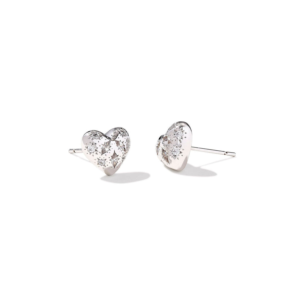 KENDRA SCOTT HOLLAND HEART STUD EARRINGS SILVER WHITE CRYSTAL