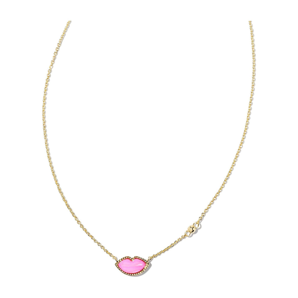 KENDRA SCOTT LIPS PENDANT NECKLACE GOLD HOT PINK MOTHER OF PEARL