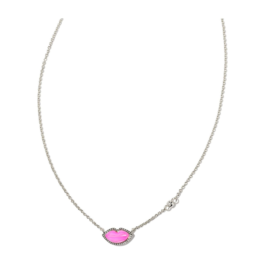 KENDRA SCOTT LIPS PENDANT NECKLACE SILVER HOT PINK MOTHER OF PEARL