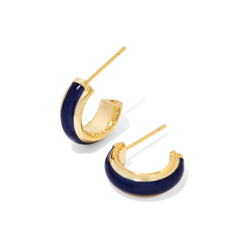 KENDRA SCOTT AINSLEY HUGGIE EARRINGS GOLD NAVY ENAMEL