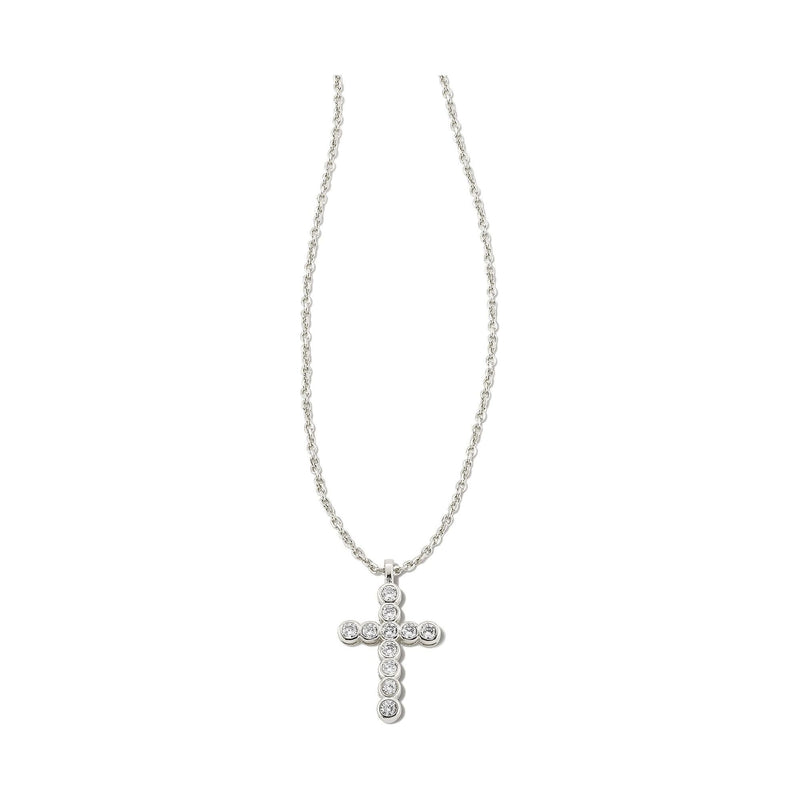 KENDRA SCOTT CROSS CRYSTAL PENDANT NECKLACE SILVER WHITE CRYSTAL