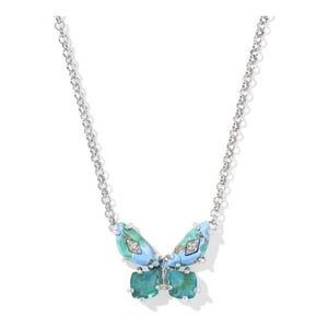 KENDRA SCOTT BIANCA BUTTERFLY SHORT PENDANT NECKLACE SILVER BRIGHT AQUA MIX