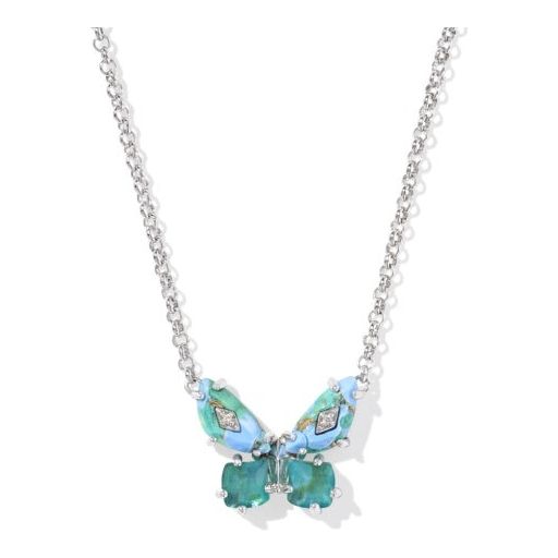 KENDRA SCOTT BIANCA BUTTERFLY SHORT PENDANT NECKLACE SILVER BRIGHT AQUA MIX