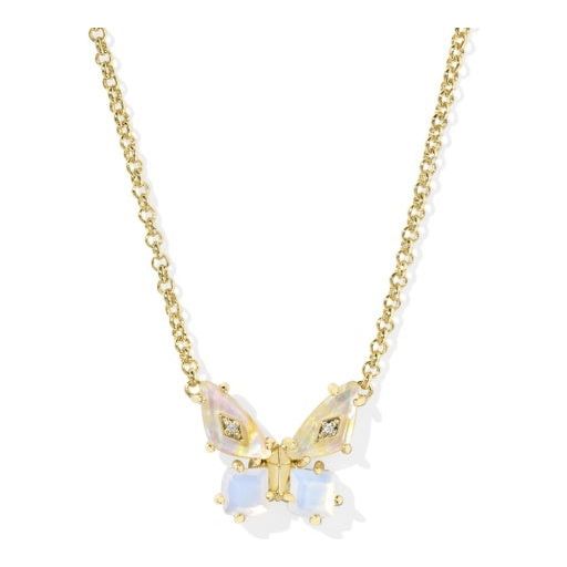 KENDRA SCOTT BIANCA BUTTERFLY SHORT PENDANT NECKLACE GOLD IRIDESCENT WHITE MIX