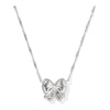 Silver bow necklace on a white background
