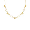 Gold necklace with bow-shaped pendants on a white background