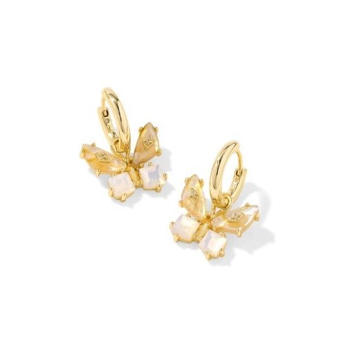 KENDRA SCOTT BIANCA BUTTERFLY HUGGIE EARRINGS GOLD IRIDESCENT WHITE MIX