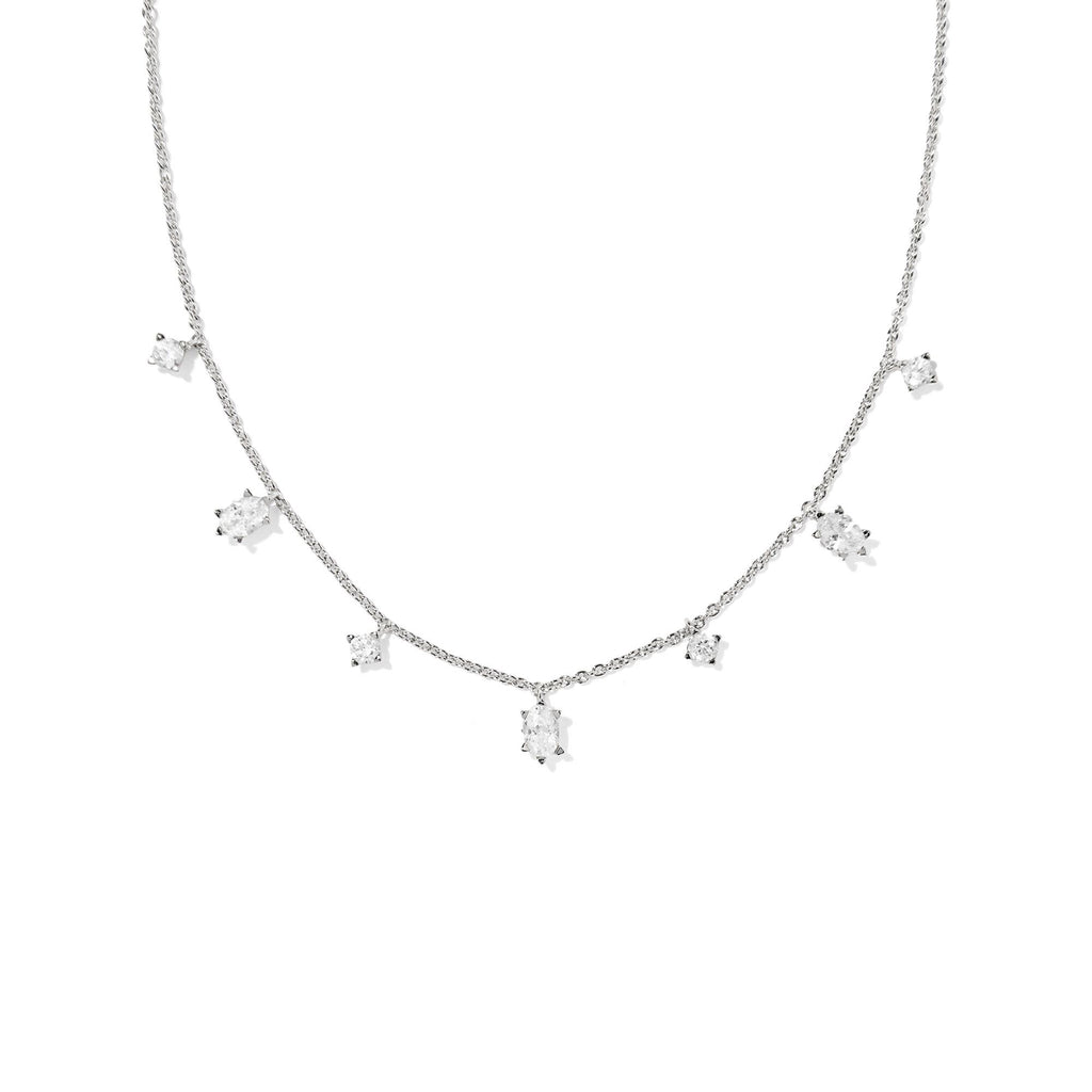 KENDRA SCOTT CAILIN DELICATE STRAND NECKLACE SILVER WHITE CZ