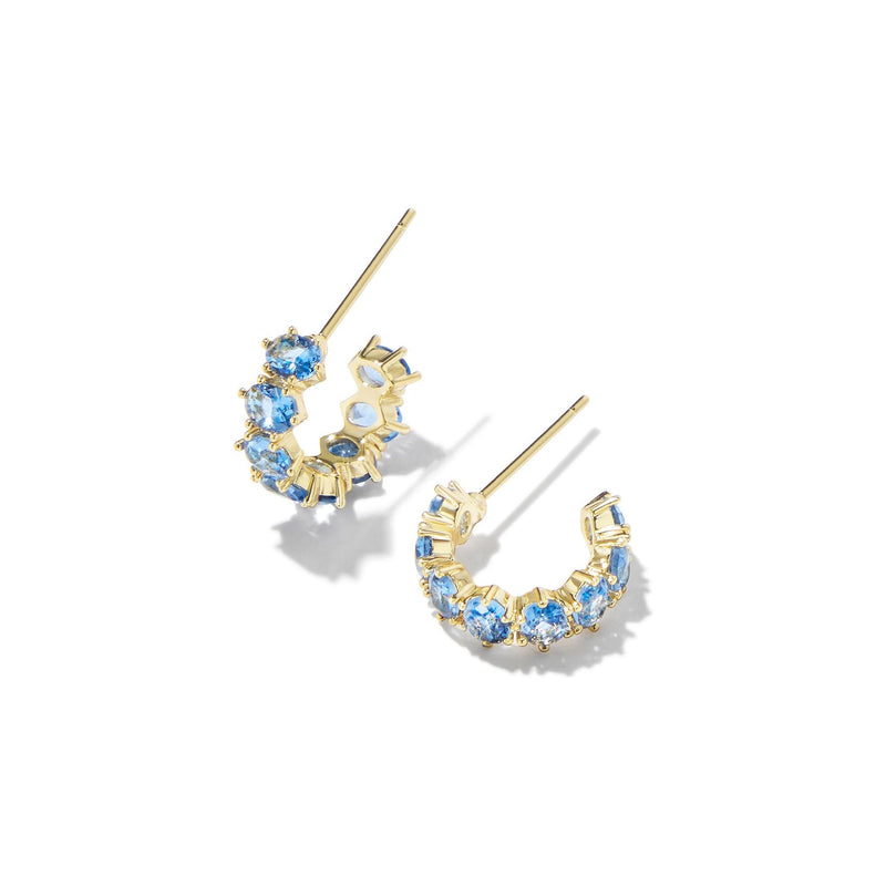 KENDRA SCOTT CAILIN CRYSTAL HUGGIE EARRINGS GOLD BLUE VIOLET CRYSTAL