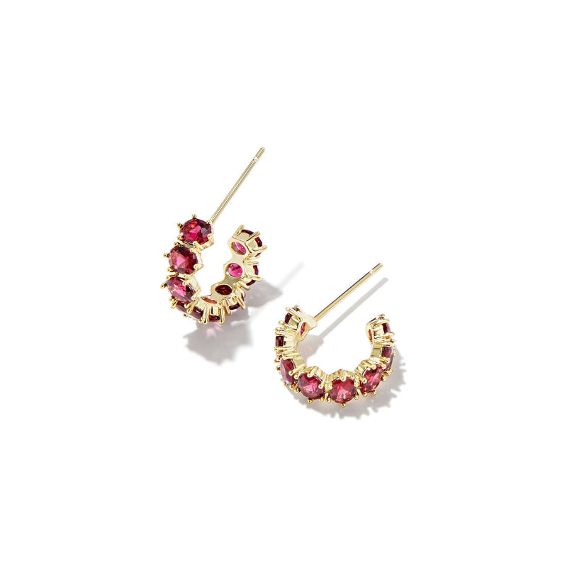 KENDRA SCOTT CAILIN CRYSTAL HUGGIE EARRINGS GOLD BURGUNDY CRYSTAL