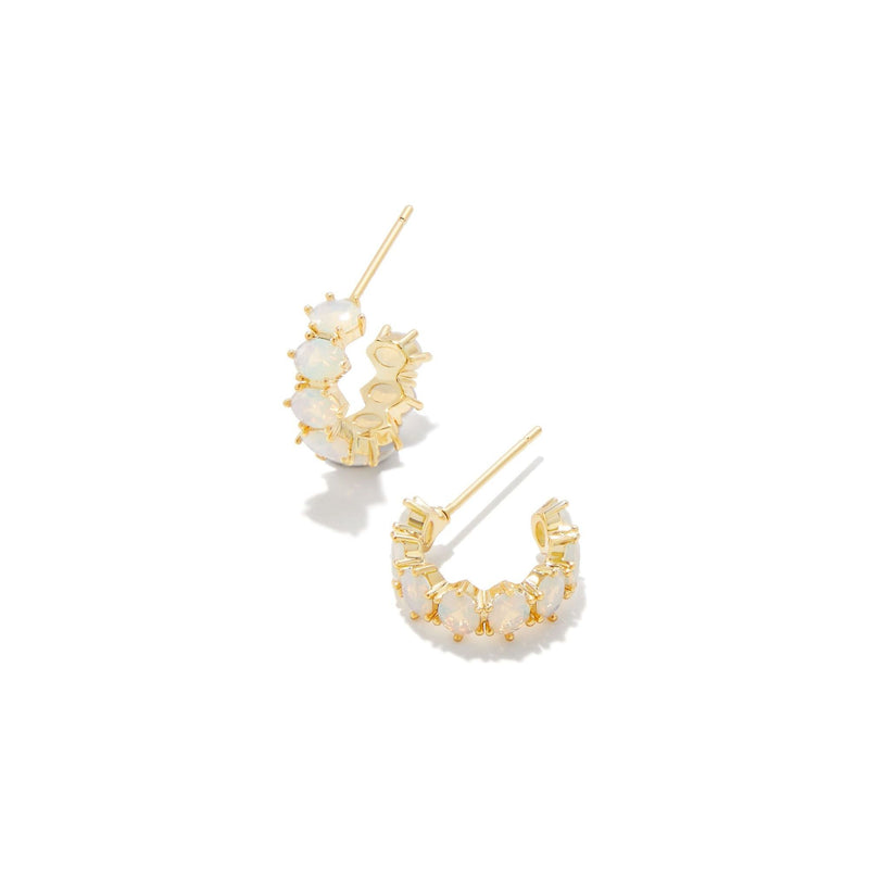 KENDRA SCOTT CAILIN CRYSTAL HUGGIE EARRINGS GOLD CHAMPAGNE OPAL CRYSTAL