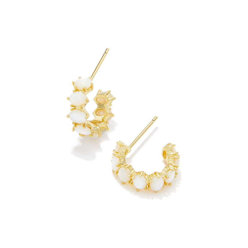 KENDRA SCOTT CAILIN CRYSTAL HUGGIE EARRINGS GOLD IVORY MOTHER OF PEARL