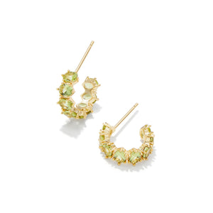 KENDRA SCOTT CAILIN CRYSTAL HUGGIE EARRINGS GOLD GREEN PERIDOT CRYSTAL