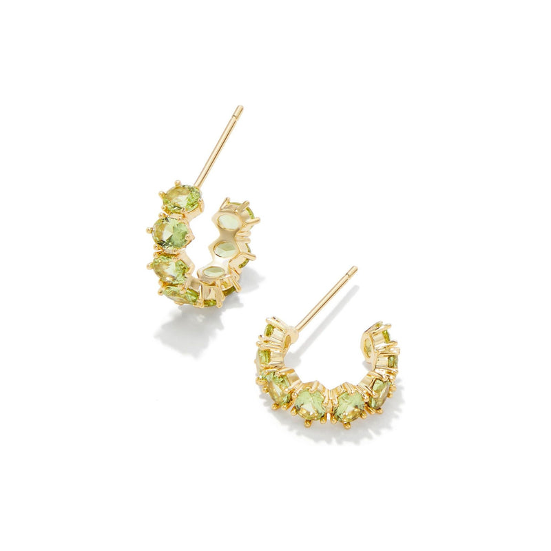 KENDRA SCOTT CAILIN CRYSTAL HUGGIE EARRINGS GOLD GREEN PERIDOT CRYSTAL