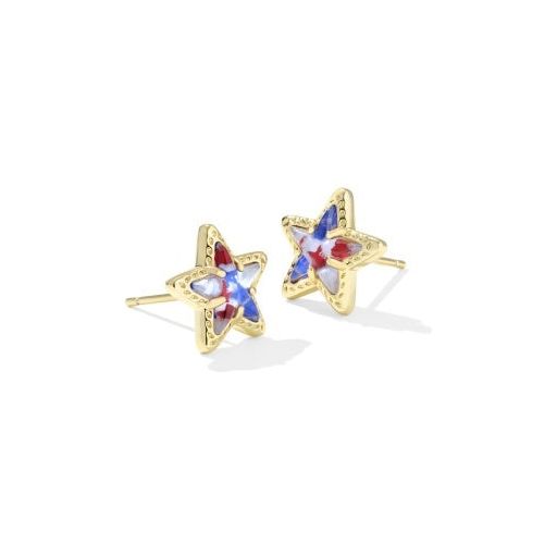 KENDRA SCOTT CASSIDY STUD EARRINGS GOLD RED WHITE BLUE STAR ILLUSION