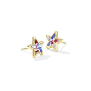 KENDRA SCOTT CASSIDY STUD EARRINGS GOLD RED WHITE BLUE STAR ILLUSION